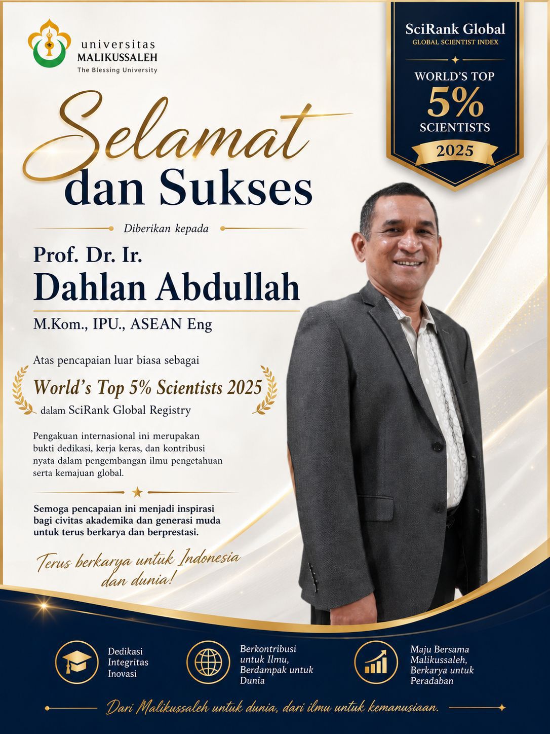 Guru Besar Teknik Informatika Unimal Masuk Jajaran World’s Top 5% Scientists 2025 Versi SciRank Global