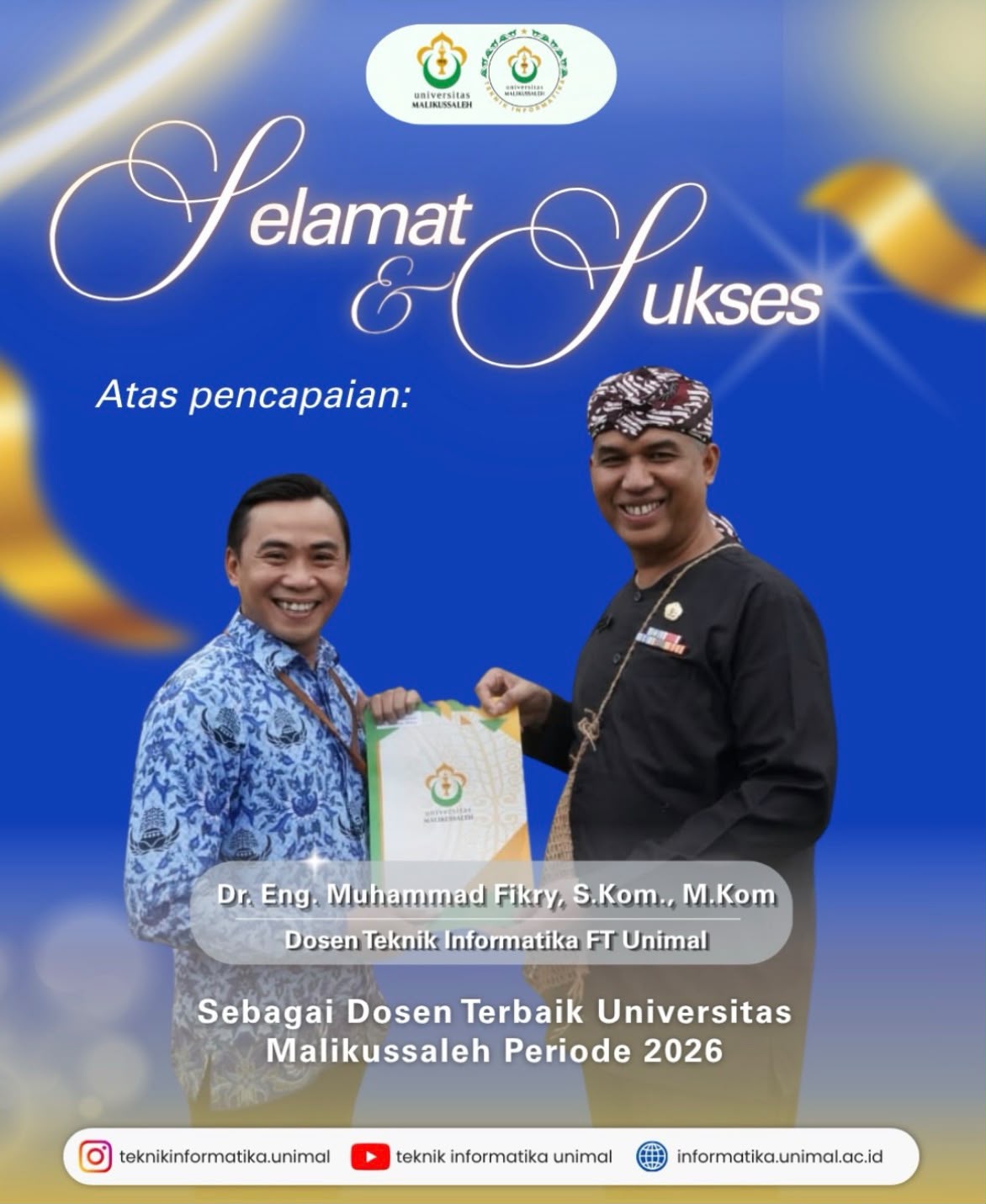 Dr. Eng. Ir.  Muhammad Fikry, S.Kom., M.Kom., Raih Penghargaan Dosen Terbaik pada Peringatan Hari Pahlawan
