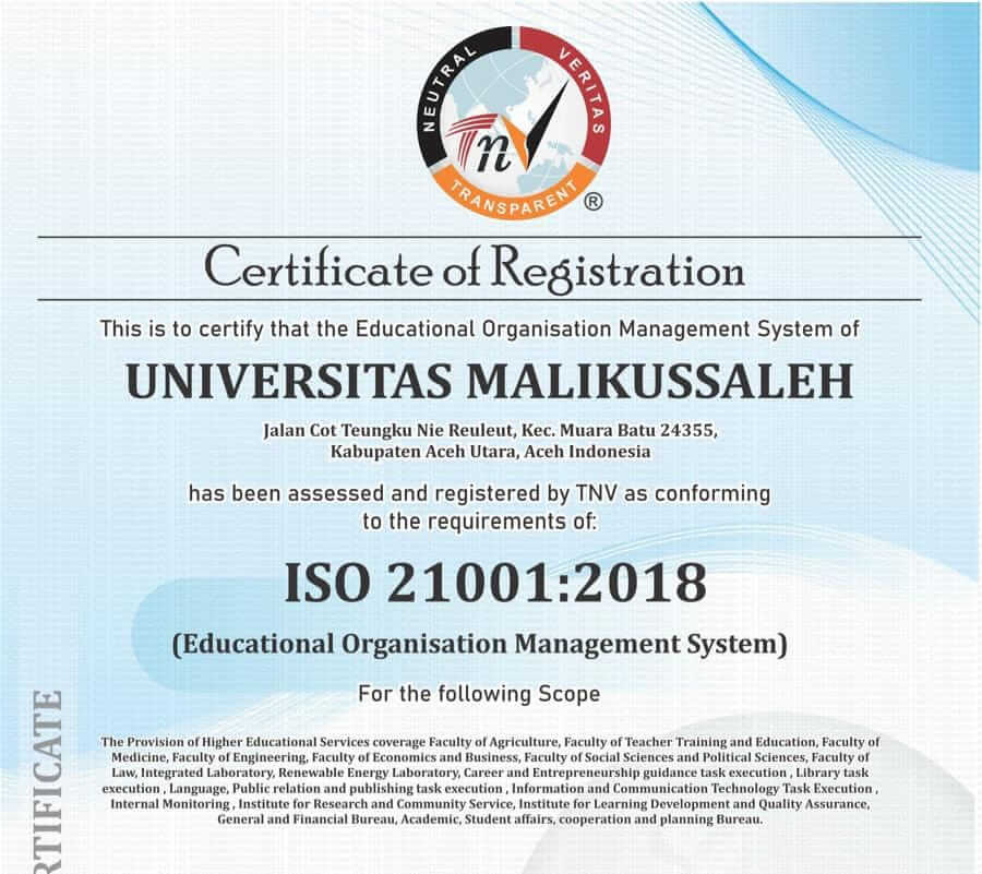 Sertifikat ISO 21001 Informatika Unimal